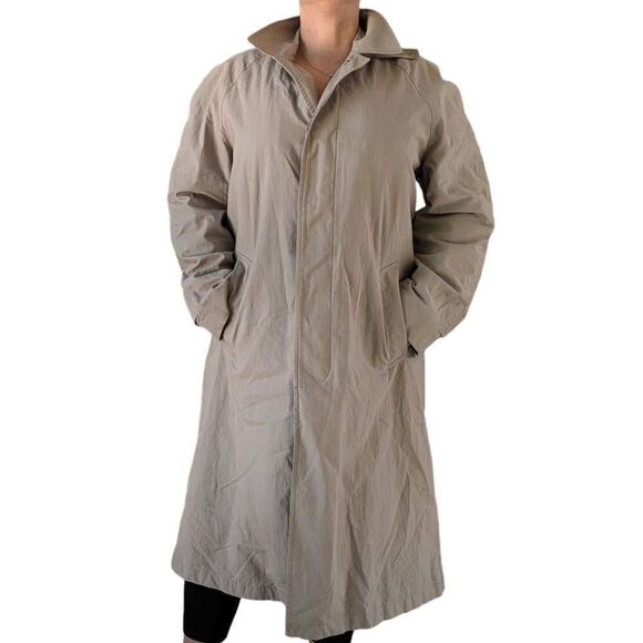 Jos A Bank Trench Coat Khaki Beige Long Removable Liner Button Up Men Size 38R - Picture 1 of 8